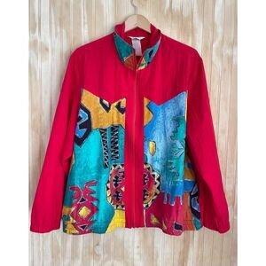 Blair boutique VTG bomber jacket colorful abstract art to wear 80 90's women 2XL